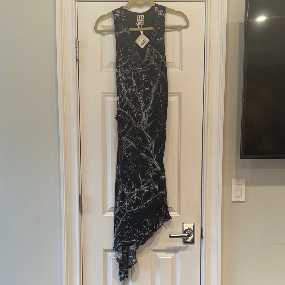 Haute Hippie Black & White Swan Asymmetrical Dress - Size Medium
